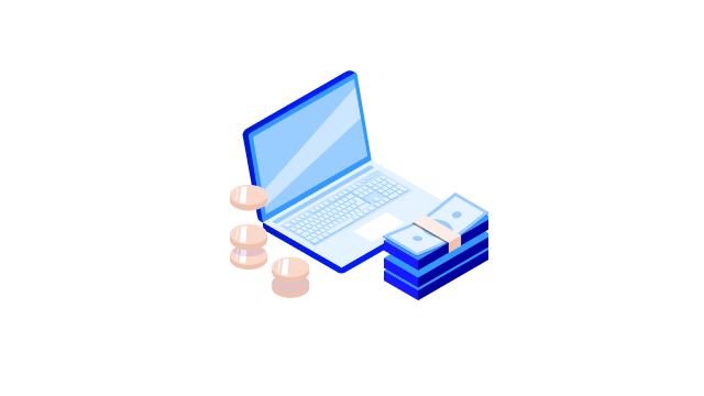 Computer with money - 640x360