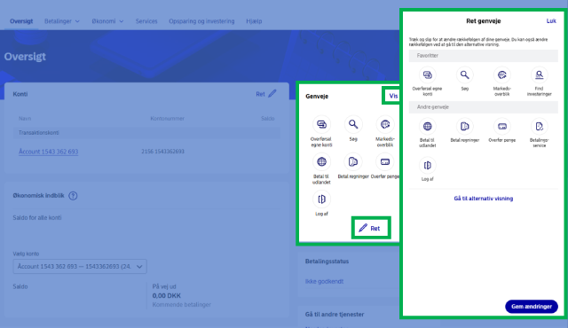 Ret genveje feature in Nordea Business DK